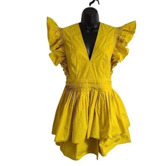 Ulla Johnson Gold Tessa V-Neck Mini Dress Size 2 - Picture 1 of 10